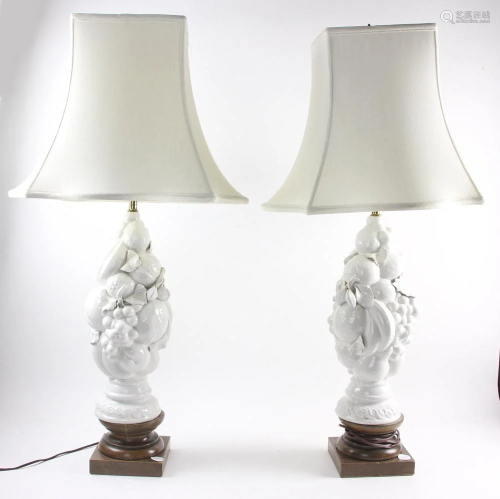 Pair of White Ceramic Lamps w/ Shades