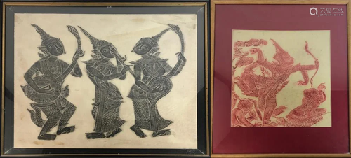 Two Thai Temple Rubbings of Stone Carvings