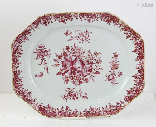 18thC Chinese Export Pink Floral Platter