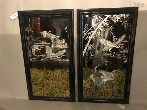 Pair of Chinese Mother of Pearl Inlaid Panels