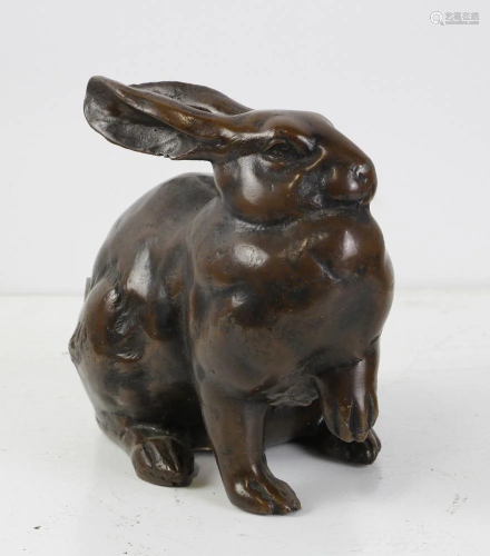 Bronzed Metal Rabbit Sculpture