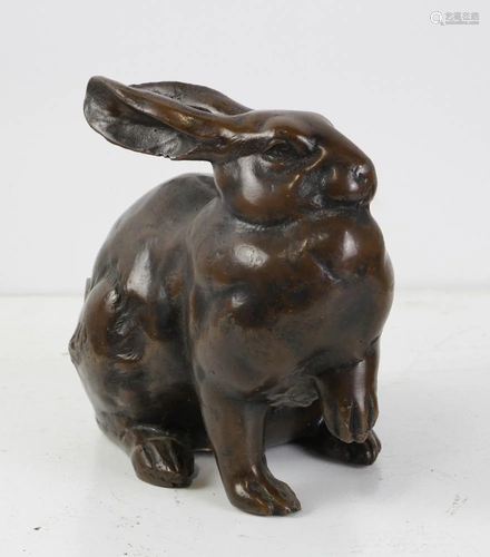 Bronzed Metal Rabbit Sculpture