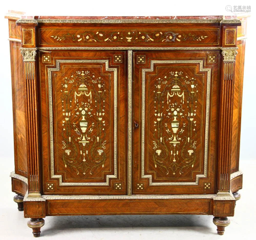 19th C Boulle Work Cabinet with Marble Top