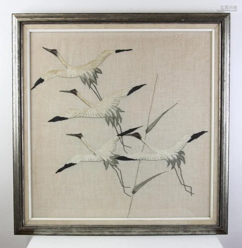 Japanese Silk Embroidery of Cranes