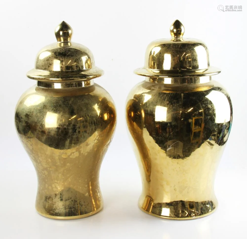 Pair of Chinese Gold Decorated Covered Urns