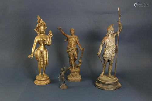 Four Bronze and White Metal Statues