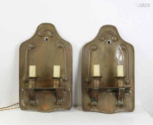 Pair of Arts and Crafts Brass Wall Sconces