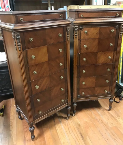 Pair of 1920s Walnut Tall Chests