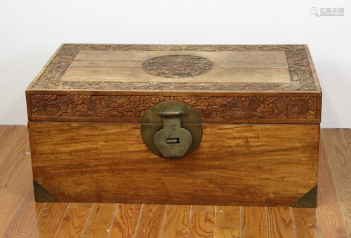 19thC Chinese Carved Wood Storage Chest