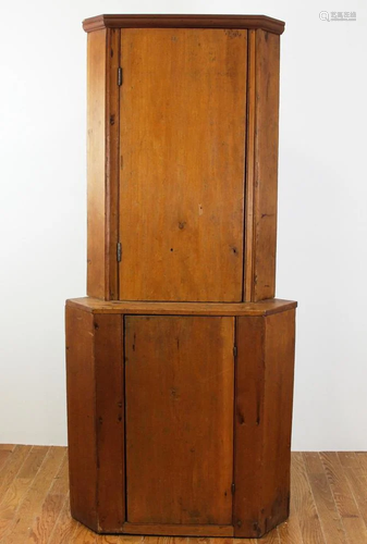 Early New England Country Pine Corner Cabinet