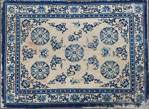 Early Chinese Peking Blue and White Rug