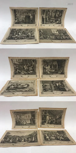 (12) 18thC Hogarth Prints