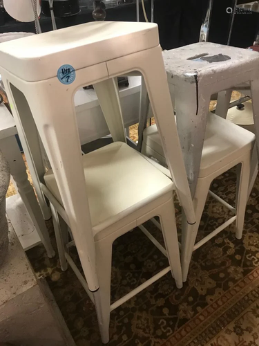 Five Stools, Aluminum Chair, Wooden Table