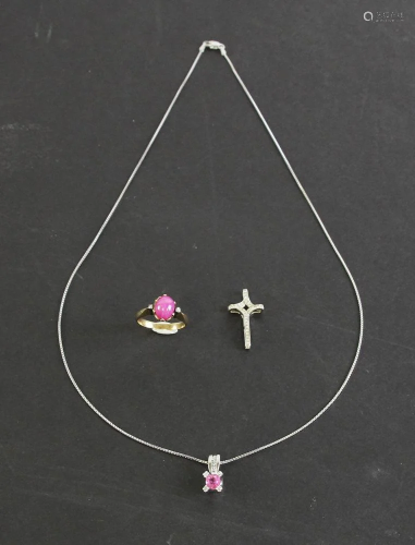 14k Sapphire, Diamond Ring w/ Cross Necklace