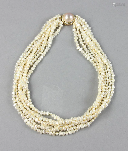 Seven Strand Pearl Necklace, Gold Clasp