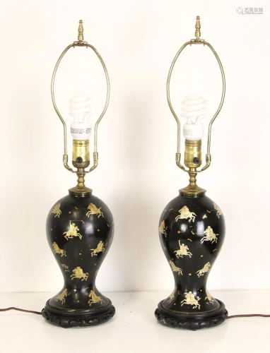 Pair of Hand Painted Indian Lamps