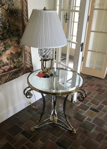 Neoclassical Bronze and Iron Glass Top Table