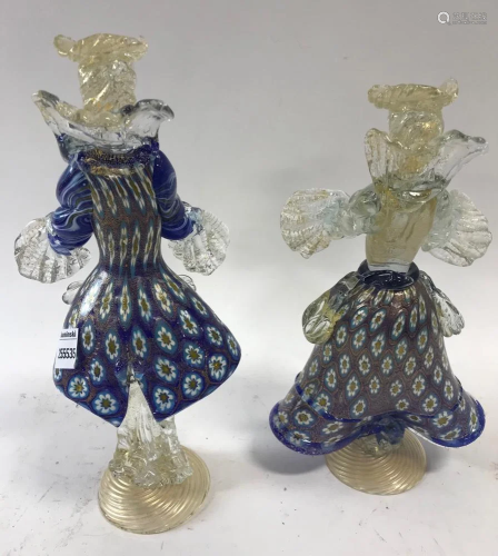 Pair of Blue Venetian Glass Figures