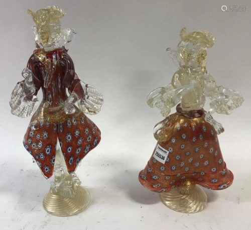 Pair of Red Venetian Glass Figures