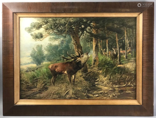 Signed AF Tait, Stag in Forest