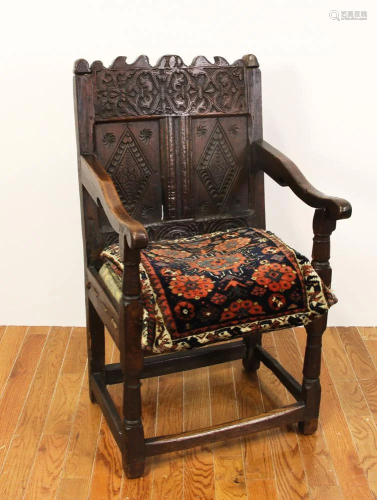 Mid 17thC Carved Oak Wainscot Chair