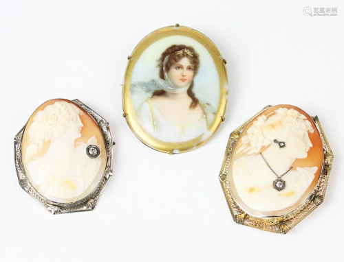 Ladies Hand Painted Brooch with Cameo Pins