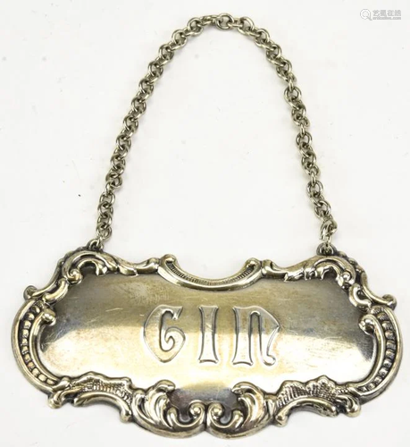 Gorham Sterling Silver Decanter Label for Gin