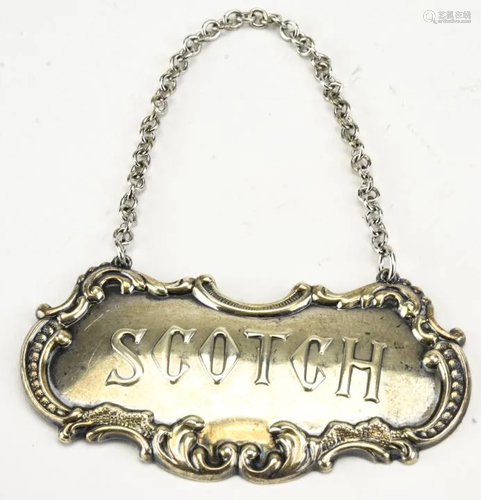 Gorham Sterling Silver Decanter Label for Scotch