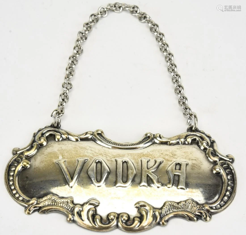 Gorham Sterling Silver Decanter Label for Vodka