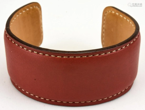 Coach Red Leather Cuff Form Bracelet