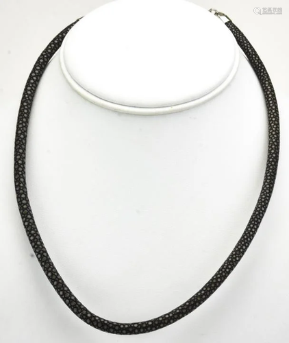 Sterling Silver & Shark Skin Shagreen Necklace