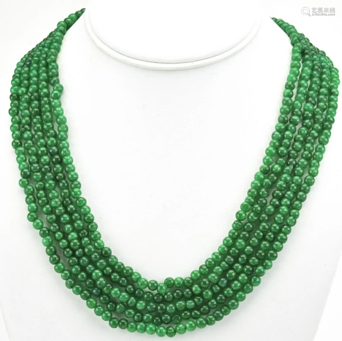 Five Strand Necklace w 400 Carats of Emerald Beads