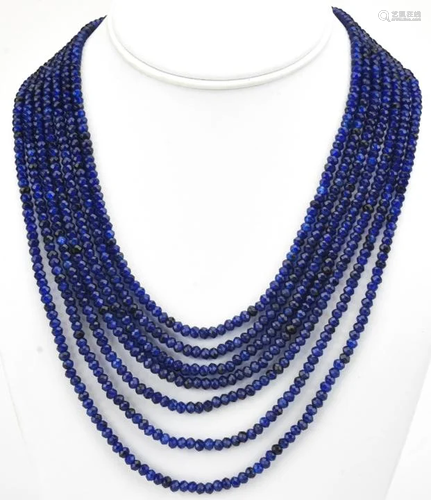 Seven Strand 450 Carat Blue Sapphire Necklace