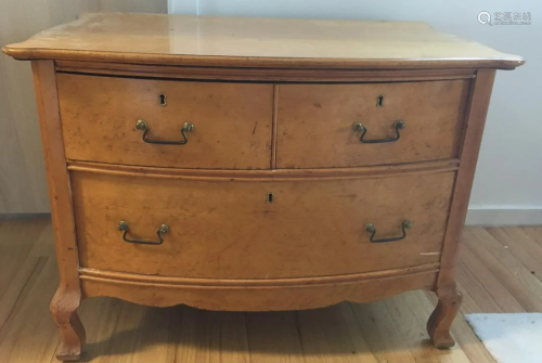 Burled Oak Three Drawer Bureau / Dresser