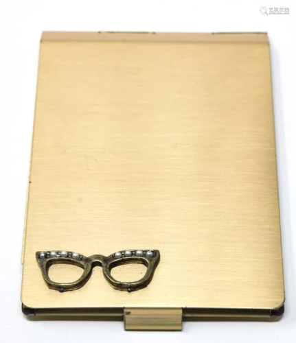 NS Vintage Gold Tone Eyeglass Tissues Compact