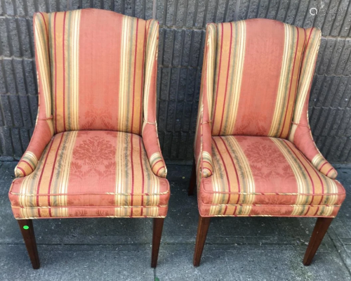 Pair Custom Upholstered High Back Chairs