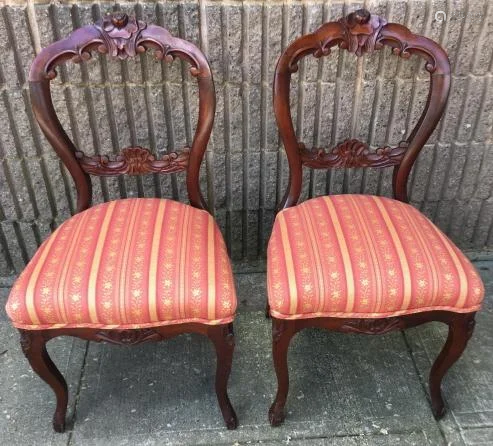 Pair French Balloon Back Style Side Chairs