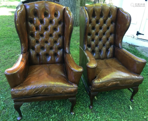 2 Chesterfield Style Tufted Leather Arm Chairs