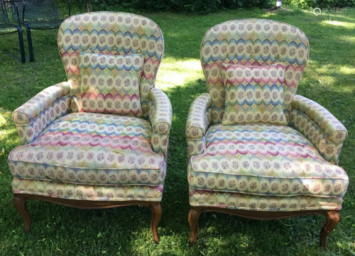 Pair Queen Anne Custom Upholstered Arm Chairs
