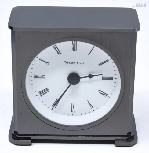 Tiffany & Co Gun Metal Tone Desk Clock