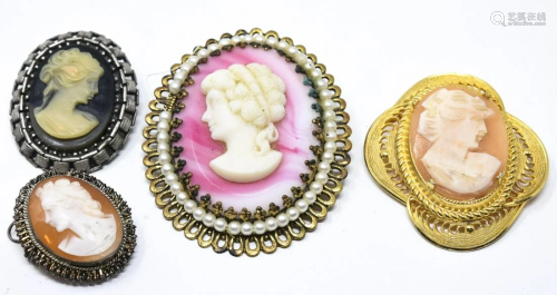 4 Vintage Cameo Brooches