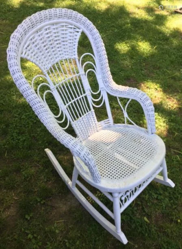 White Wicker Rocking Arm Chair