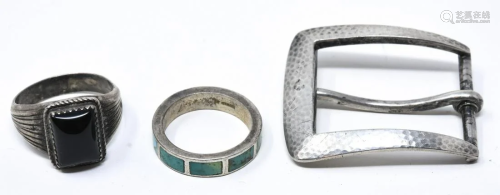 2 Sterling Silver Rings & Sterling Belt Buckle