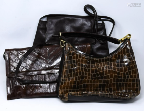 3 Vintage Brown Leather Handbags / Purses