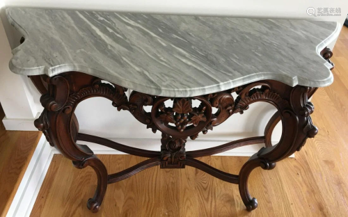 Heavily Carved Marble Top Console Table