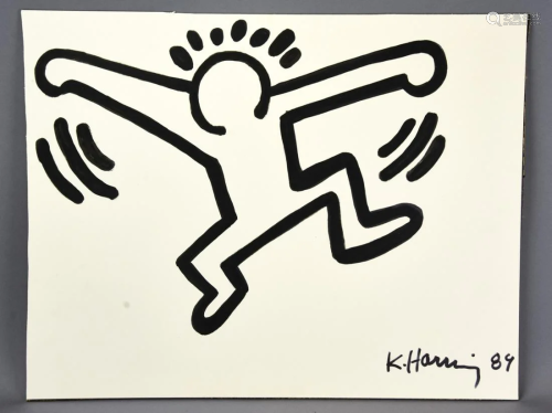 Keith Haring Marker Signed Ink Drawing on Paper…