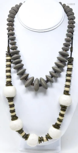 2 Tribal Style Wooden Bead Statement Necklaces