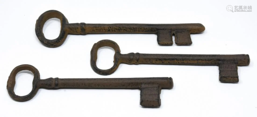 3 Antique Cast Iron Large Scale Skeleton Keys