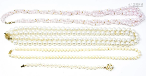 3 Vtg Costume Faux Pearl Necklaces & 1 Bracelet