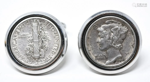Sterling Silver & Liberty Coin Pair Cufflinks